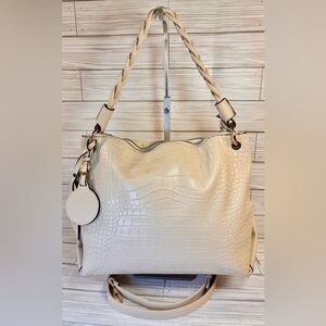 062-Laorentou Classic White Gator style Leather Handbag